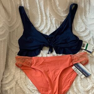 Isabella Rose Navy & Coral Tie-Front Bikini Set
